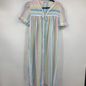 Vintage Komar medium robe kaftan nightgown striped snap front short sleeve USA